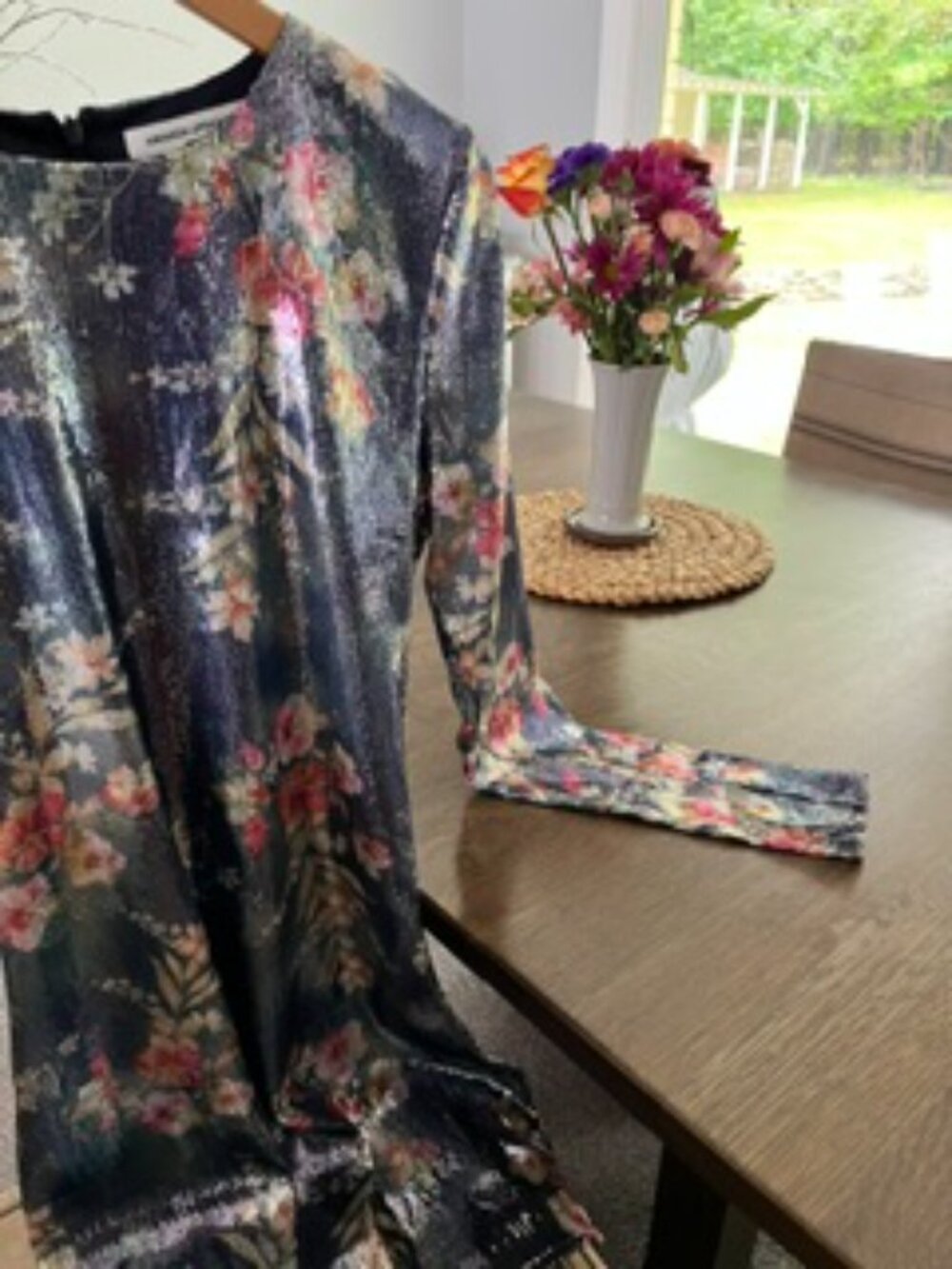Amanda Uprichard "Ayla" mini dress, floral on dark blue background, size M.